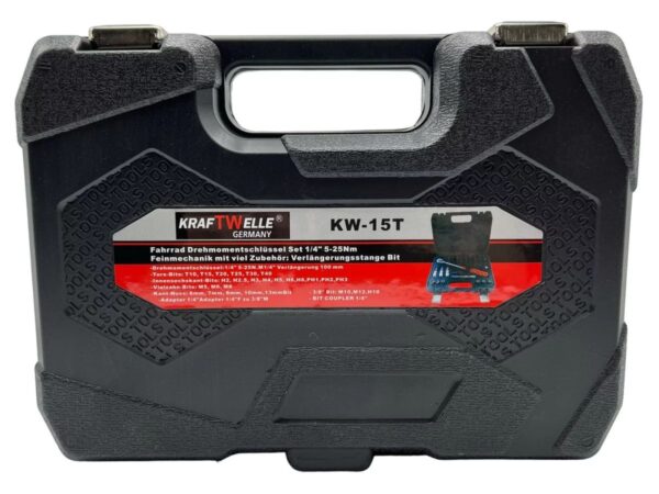 ДИНАМОМЕТРИЧЕН КЛЮЧ В КОМПЛЕКТ С АКСЕСОАРИ 32ЧАСТИ 1/4″ 5-25NM KRAFTWELLE