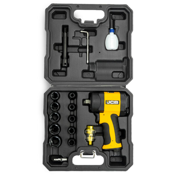 ПНЕВМАТИЧЕН ГАЙКОВЕРТ МИНИ 1200 NМ 1/2″ JCB С ВЛОЖКИ И КУФАР