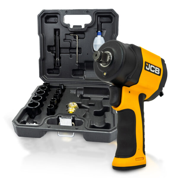ПНЕВМАТИЧЕН ГАЙКОВЕРТ МИНИ 1200 NМ 1/2″ JCB С ВЛОЖКИ И КУФАР