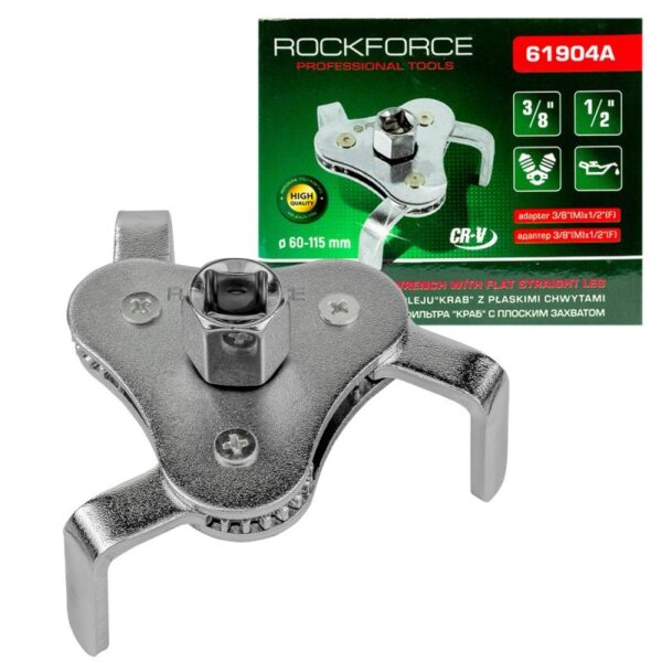 КЛЮЧ ЗА МАСЛЕН ФИЛТЪР ТРИЧЕЛЮСТЕН ROCKFORCE 1/2 & 3/8 60-115MM