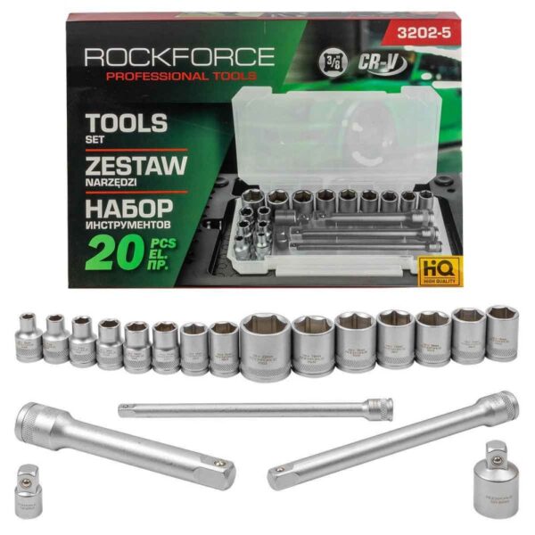 КОМПЛЕКТ ВЛОЖКИ 20 ЧАСТИ 3/8 6 – 22 ММ ROCKFORCE