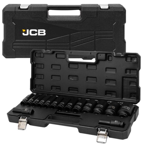 КОМПЛЕКТ ДЪЛБОКИ УДАРНИ ВЛОЖКИ 12-СТЕННИ 1/2″ (10 – 36 мм) 15 ЧАСТИ JCB