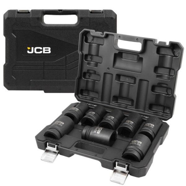 КОМПЛЕКТ ДЪЛБОКИ УДАРНИ ВЛОЖКИ 6-СТЕННИ 1″ (22 – 41 ММ) 8 ЧАСТИ JCB