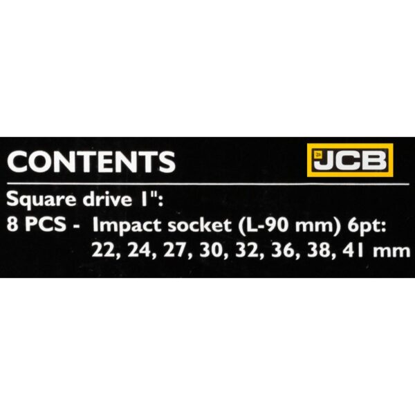 КОМПЛЕКТ ДЪЛБОКИ УДАРНИ ВЛОЖКИ 6-СТЕННИ 1″ (22 – 41 ММ) 8 ЧАСТИ JCB