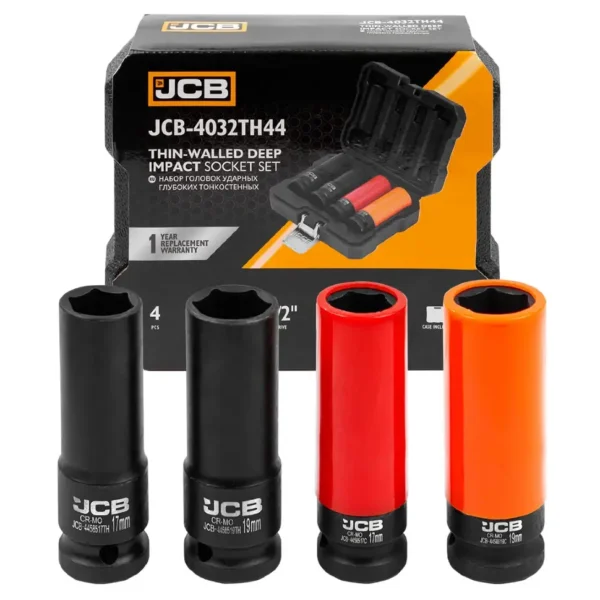 КОМПЛЕКТ ТЪНКОСТЕННИ УДАРНИ ВЛОЖКИ С ТЕФЛОНОВО ПОКРИТИЕ 1/2″ 4 ЧАСТИ JCB