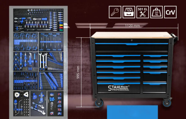 ПРОФЕСИОНАЛЕН ШКАФ С ИНСТРУМЕНТИ С  12 ЧЕКМЕДЖЕДА 501 ЧАСТИ STAHLMAYER JUMBO XXL